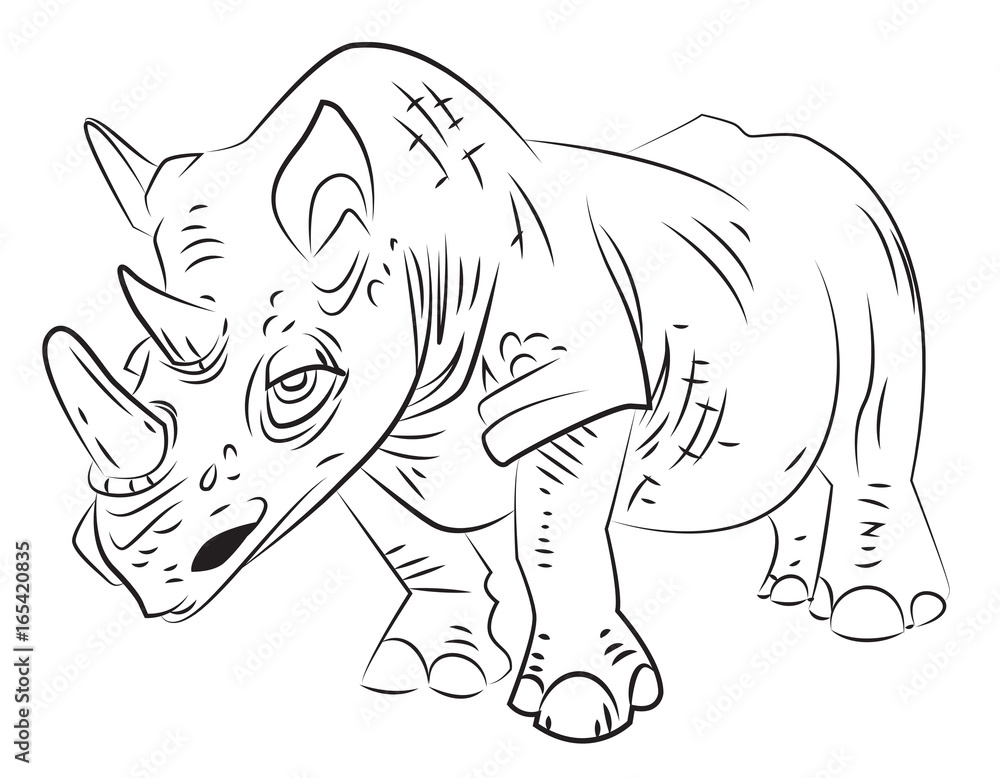 Cartoon image of rhino. An artistic freehand picture.