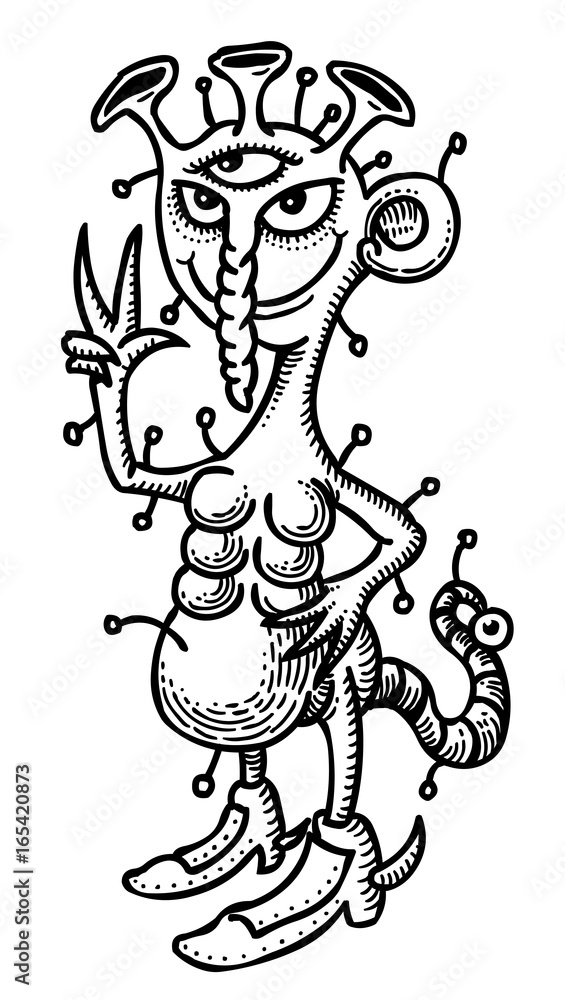 Fototapeta premium Cartoon image of space alien. An artistic freehand picture.