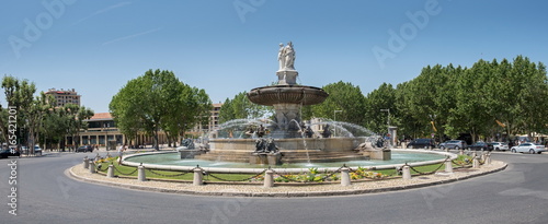 Panoramic view of Fontaine de la Rotonde in Aix en Provence, France