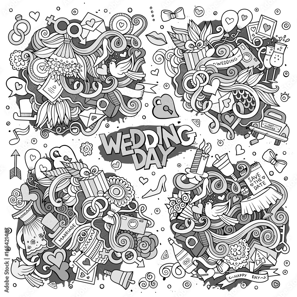 Wedding and love sketchy vector doodle designs