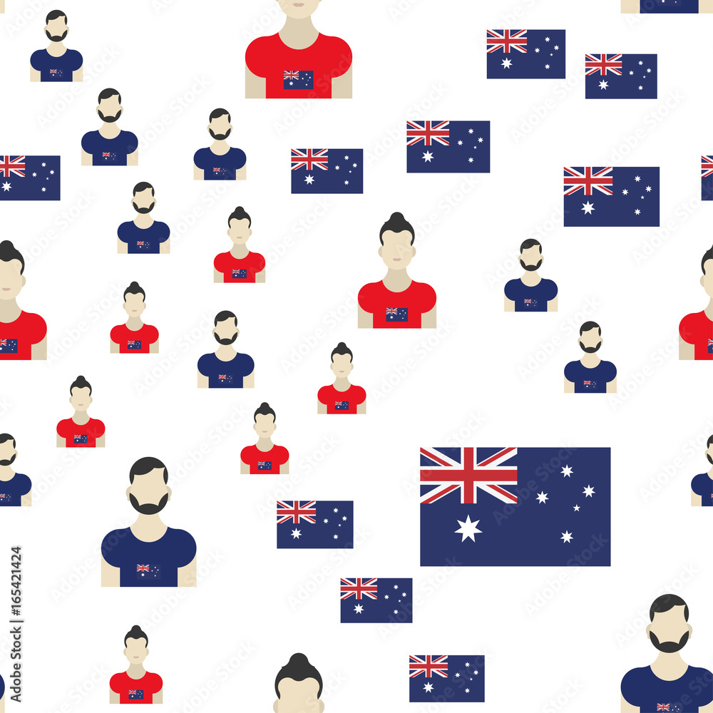 Fototapeta premium Australian seamless pattern with Flag and people. Flat vector illustration EPS 10
