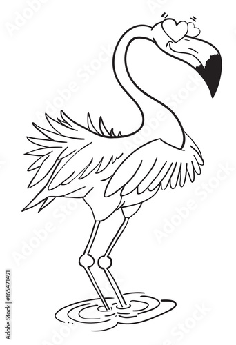 Cartoon image of flamingo in love. An artistic freehand picture.