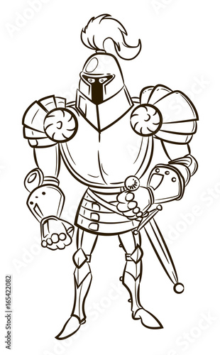 Cartoon image of medieval knight. An artistic freehand picture.