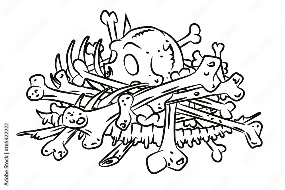 Obraz premium Cartoon image of pile of bones. An artistic freehand picture.