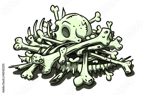 Cartoon image of pile of bones. An artistic freehand picture.