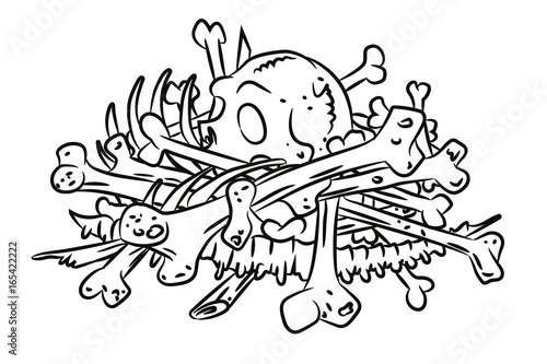 Cartoon image of pile of bones. An artistic freehand picture.