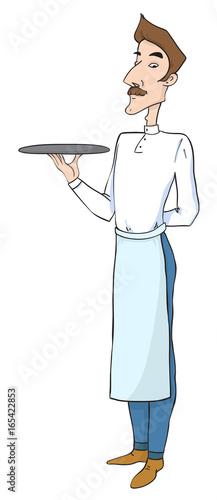 Cartoon image of waiter. An artistic freehand picture.