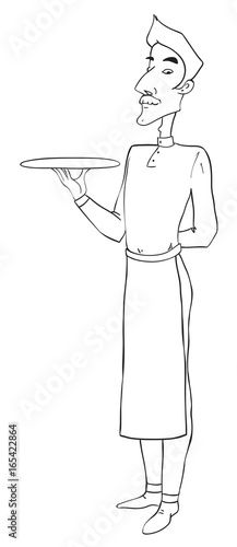 Cartoon image of waiter. An artistic freehand picture.