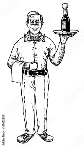 Cartoon image of waiter. An artistic freehand picture.