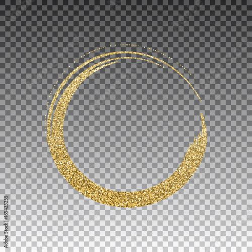 Round grunge golden frame on checkered background. Circle luxury vintage border, Label, logo design element. Hand drawn shape vector Illustration. Gold Brush abstract wave.