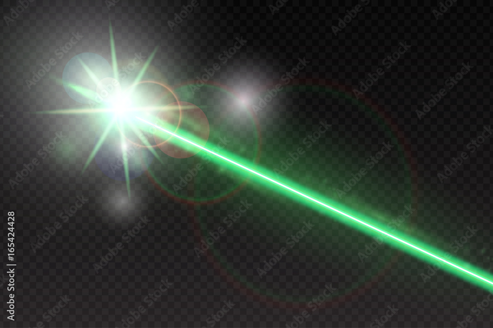 Obraz premium Abstract green laser beam. Magic neon light lines isolated on checkered background. Vector illustration