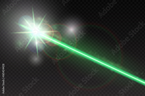 Abstract green laser beam. Magic neon light lines isolated on checkered background. Vector illustration