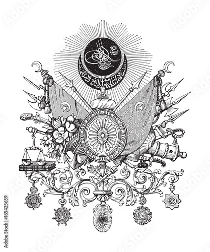 Ottoman Empire (Turkey) coat of arms - vintage illustration