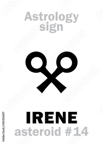 Astrology Alphabet: IRENE, asteroid #14. Hieroglyphics character sign (single symbol).