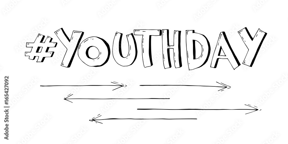 Obraz premium Stylish black and white vector text Youth Day on white background. Illustration in comic style.