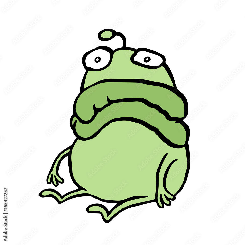 Naklejka premium A sad alien sits alone. Bad mood. Vector illustration.