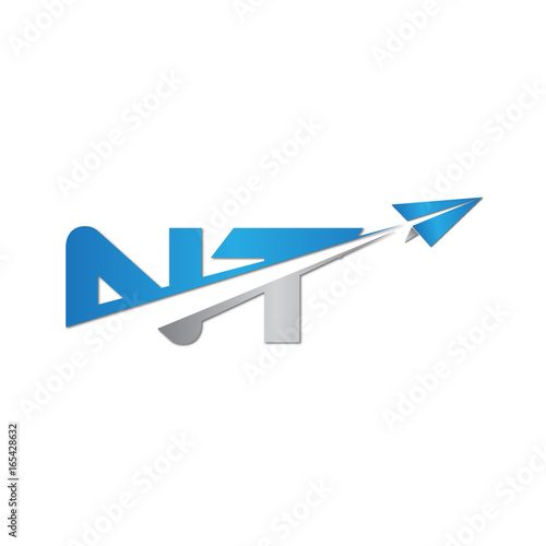 NT initial letter logo origami paper plane