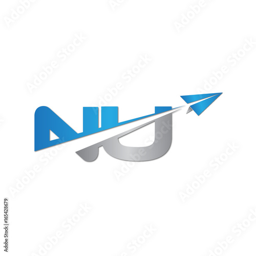 NU initial letter logo origami paper plane