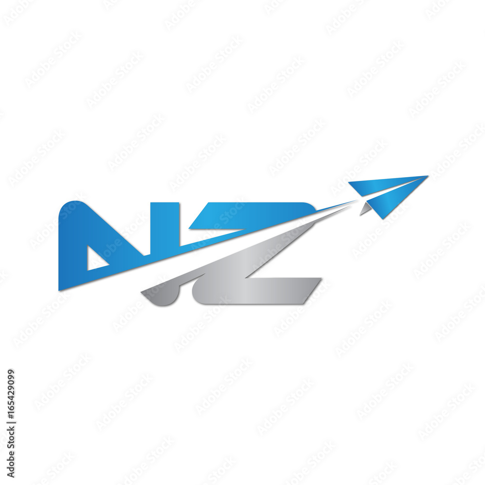 NZ initial letter logo origami paper plane NZ initial letter logo origami paper plane
