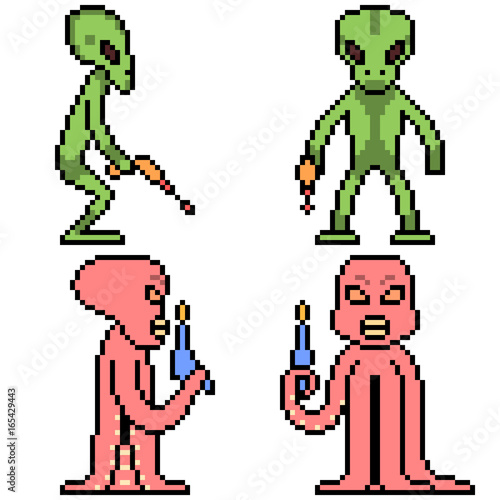 vector pixel art set alien
