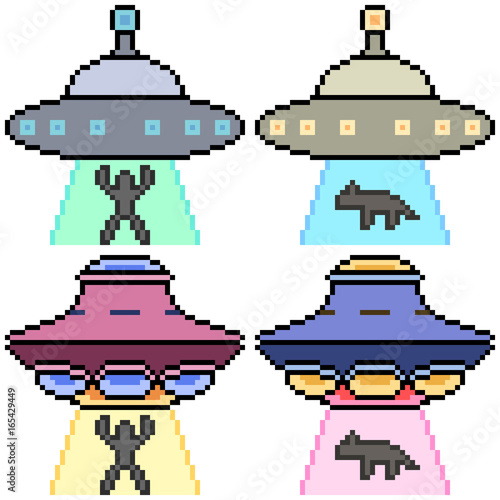 vector pixel art set ufo