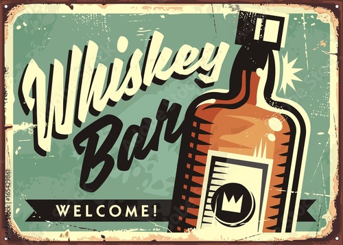 Welcome to the Whiskey bar, promotional retro sign layout design