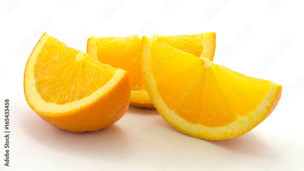 Orange slices, three, isolated on white background Orange slices, three, isolated on white background