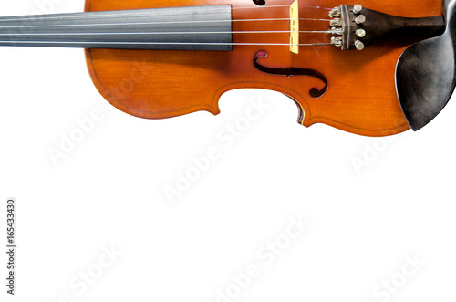 The violin on white background for isolated with clipping path, Close up of violin on white background for cut of, Top view of violin musical for isolated