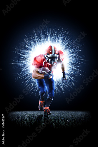 American football player in action isolated on the black