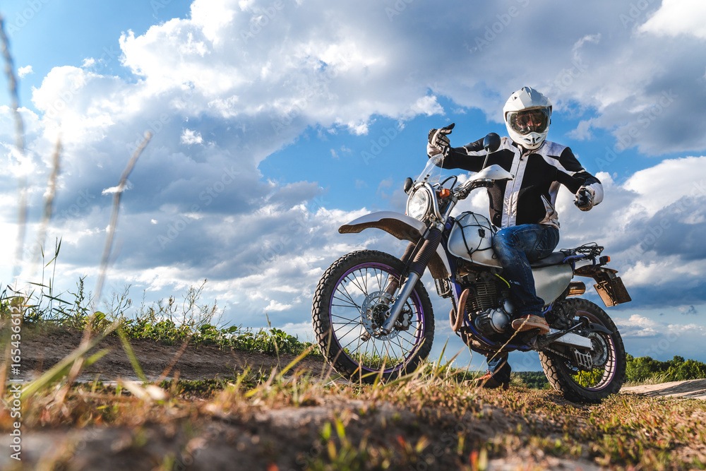 travel motorcycle off road Motorcyclist gear, A motorcycle driver looks, concept, active lifestyle, enduro