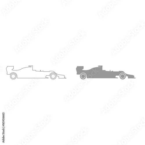 Silhouette of a racing car grey color set icon .