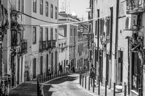 Decorated streets on the hill of Alfama in Lisbon - LISBON / PORTUGAL - JUNE 17, 2017