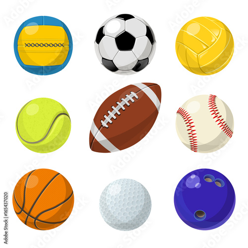 Sport equipment. Different balls in cartoon style. Vector collection set © ONYXprj