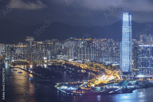 Photography Victoria harbor of Hong Kong City at night