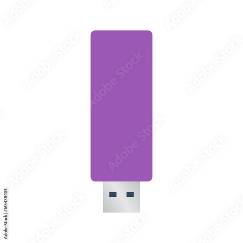 Isolated colored purple usb flash drive on white background. Flat design icon.