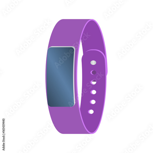 Isolated colored purple smart fitness bracelet on white background. Flat design icon.