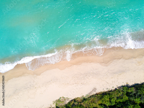 Aerial view of sandy beach and ocean