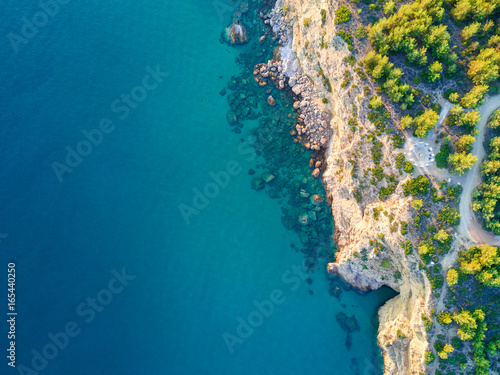 Mediterranean island seashore. Aerial view
