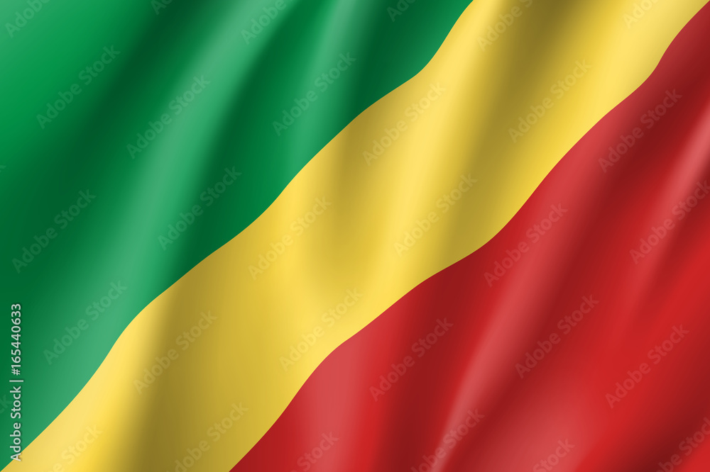 Obraz premium Congo flag. National patriotic symbol in official country colors. Illustration of Africa state waving flag. Realistic vector icon