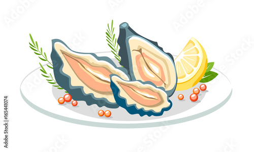 oyster shellfish clam delicacy seafood with lemon