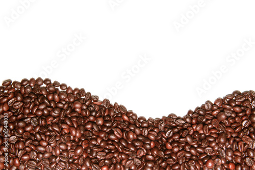 Coffee beans arranged on a white background.