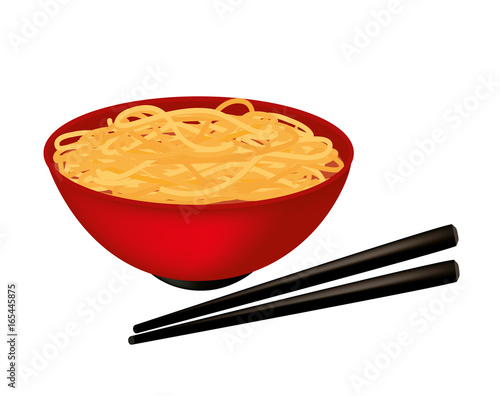 Red bowl of noodles soup