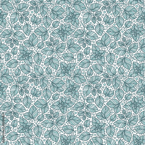Hand drawn vector seamless pattern with mint leaves