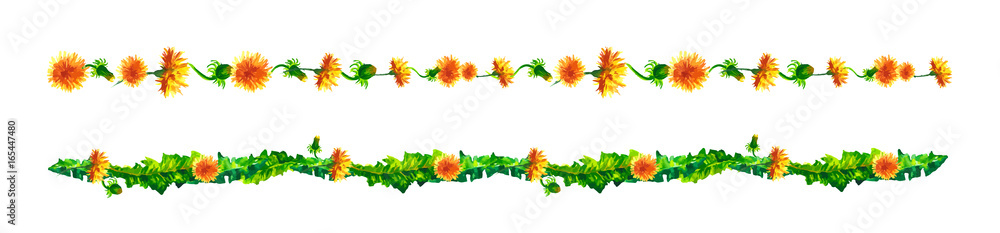Vector Dandelions Floral vines, border, liana with leaves and flowers. drawing watercolor. Vector Dandelions Floral vines, border, liana with leaves and flowers. drawing watercolor.