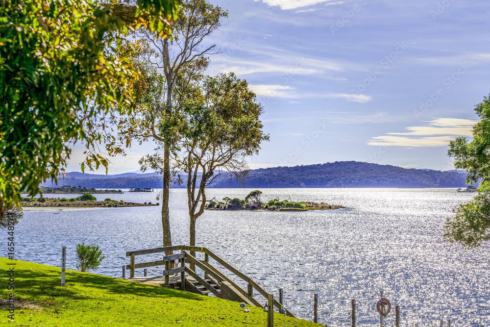 Australian Landscape at Mallacoota - shores of Wallagaraugh River, Goat Horse and Rabbit Islands near Croajingolong National Park, Australia