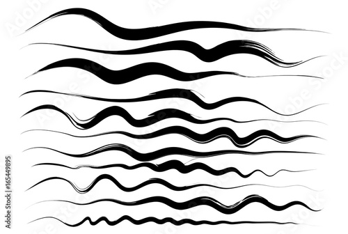 Wavy lines, brush drawing. Vector brushes. Hand-drawn brushstrokes