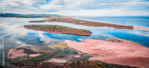 Aerial panoramic landscape of Horse Island and Ocean Coastline. Mallacoota, Victoria, Australia photo