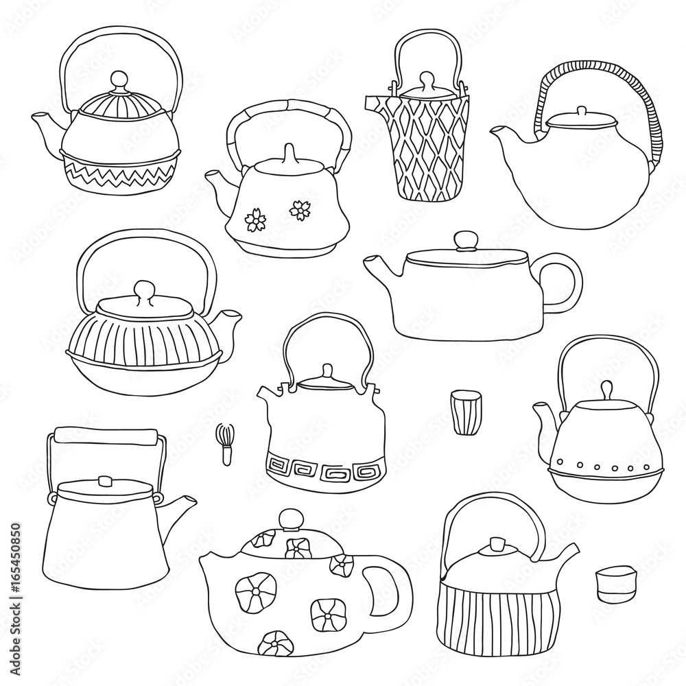 Doodle teapot white backgrounds Doodle teapot white backgrounds