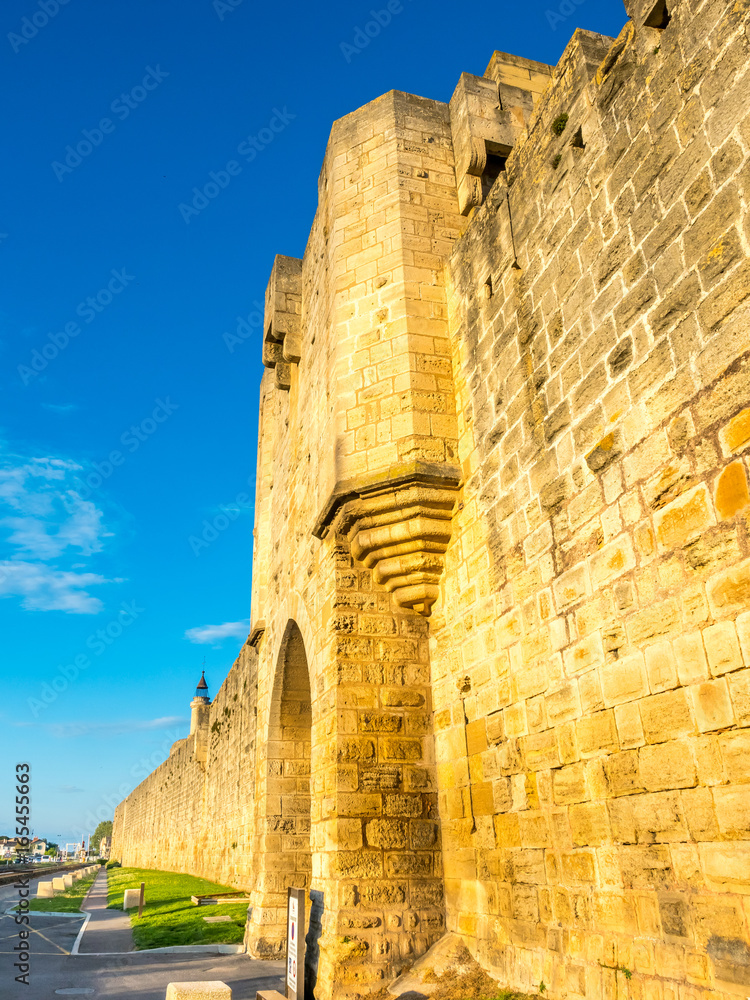 Medieval city wall of Aigues-Mortes city, France