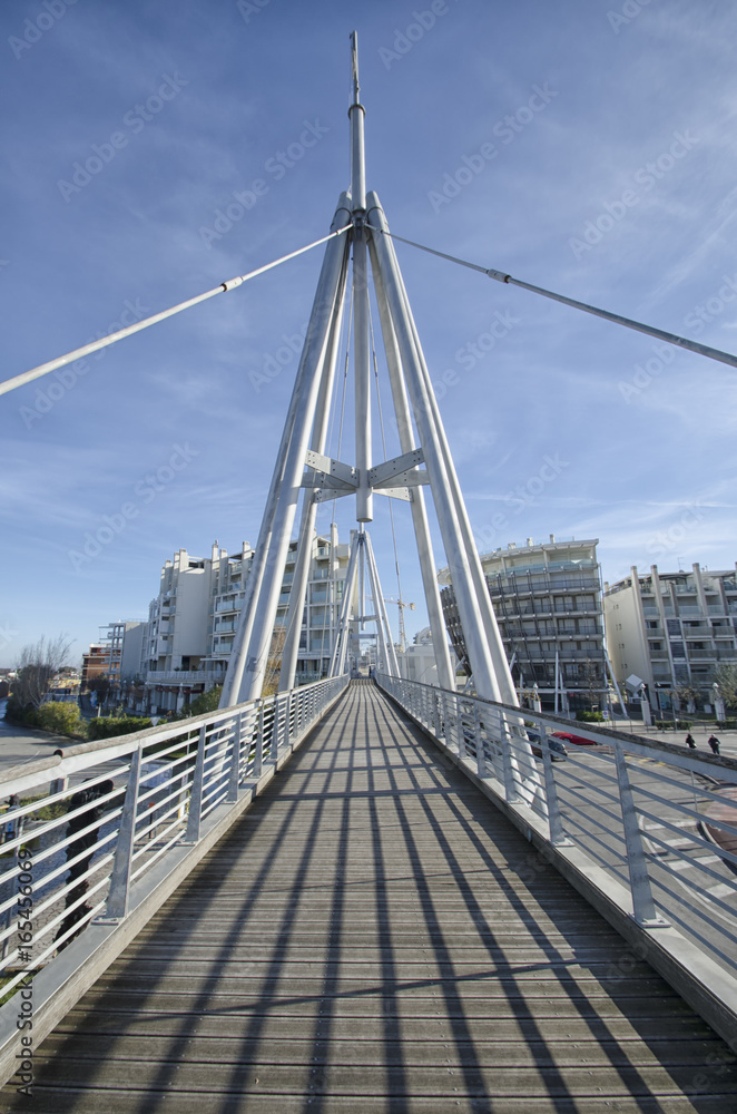 Pedestrian bridge in a modern city